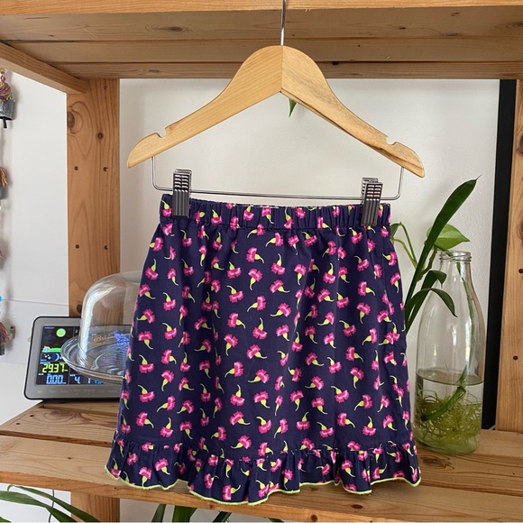 Oscar de La Renta Blue Pink Floral Print Ruffle Skirt 6 - Picture 3 of 11